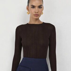 SHEIKE MAYBANK KNIT Semi Sheer Longsleeve TOP in DARK ESPRESSO BROWN US 14 / 2X